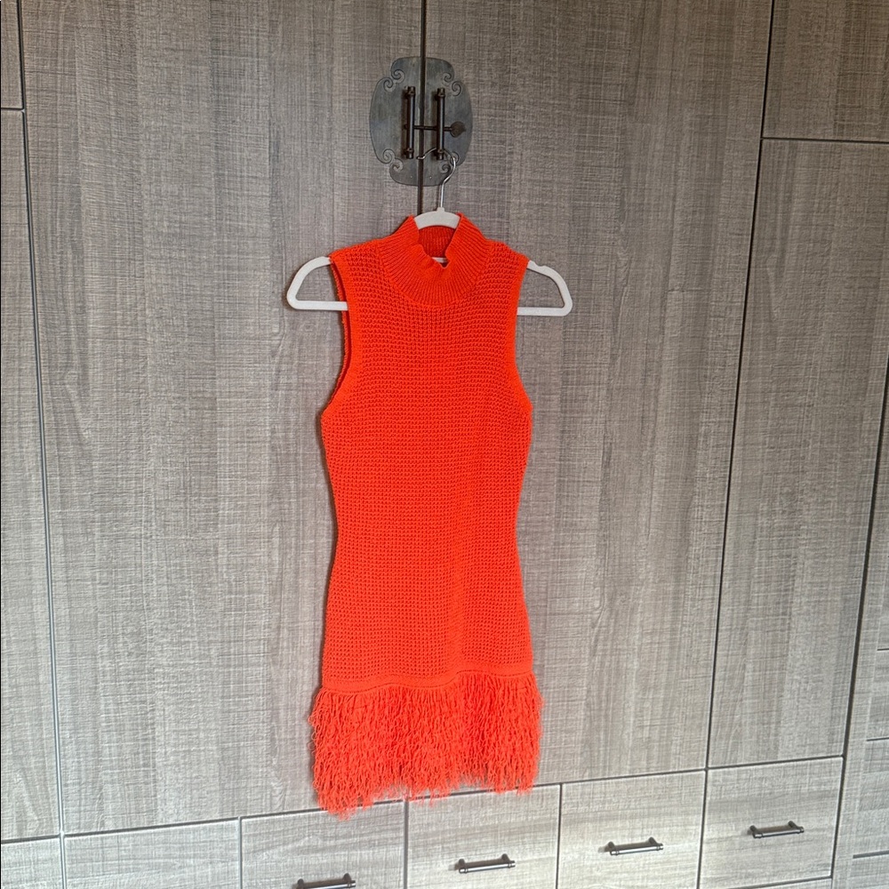 Micas‎ Sleeveless Orange Knit Dress with Fringe - Picture 4 of 16